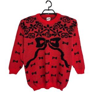 Vintage Retro By Renaissance Women's Knit Sweater Red Black crew neck size L